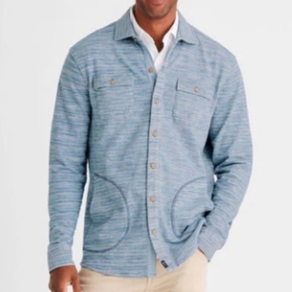 Johnnie O Shacket Shirt Men’s Size L Peterman Knit Cotton Indigo Blue Coastal